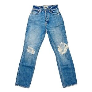 Abercrombie & Fitch Women's Sz 2 The Dad High Rise Distressed Denim Jean Curve